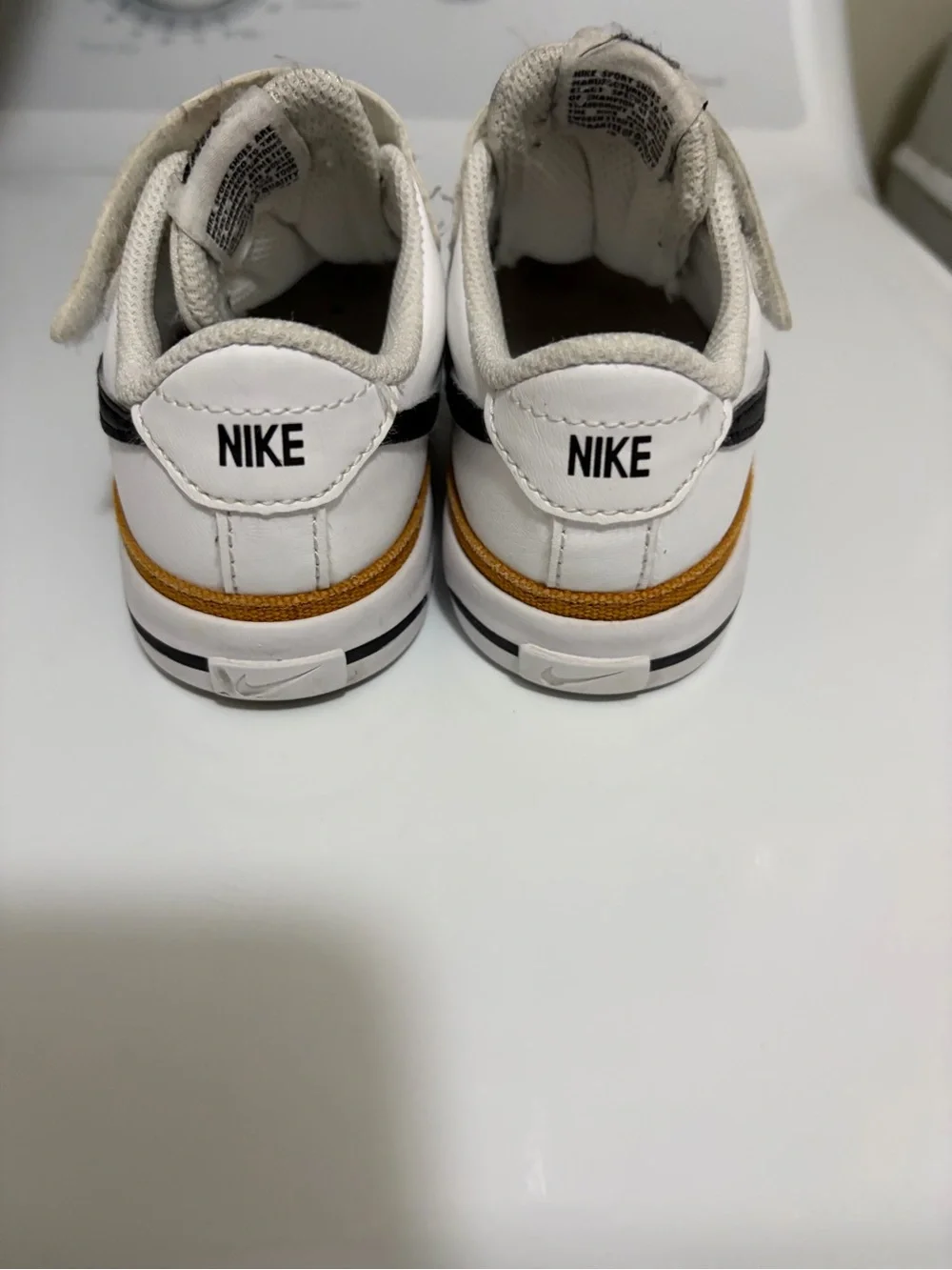 Nike court legacy Kids White Leather Sneakers with Black Swoosh and tan Trim